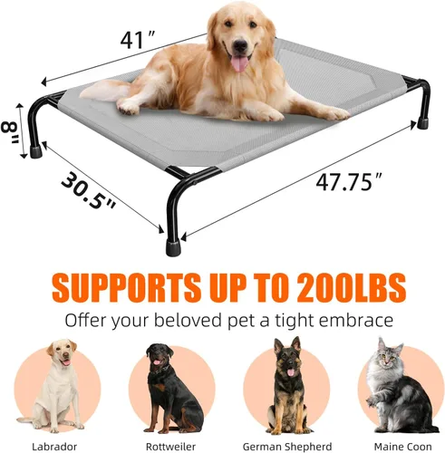 Vista 7 de Simple Trending Cama elevada para perros grandes, catre para perros XL impermeable, cama elevada para mascotas de enfriamiento al aire libre, Gris