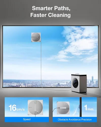 Vista 7 de ECOVACS WINBOT W3 Omni Robot limpiador de ventanas con limpieza automática y estación multifuncional, navegación inteligente Win-SLAM 5.0, limpieza