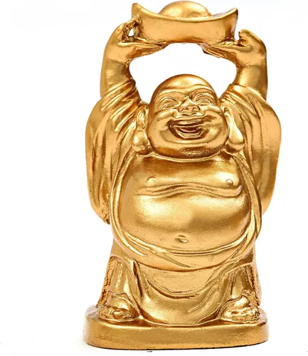 Vista 4 de BRABUD BS019 - Juego de 6 figuras de estatua de Buda sonriente de resina dorada de 2 pulgadas