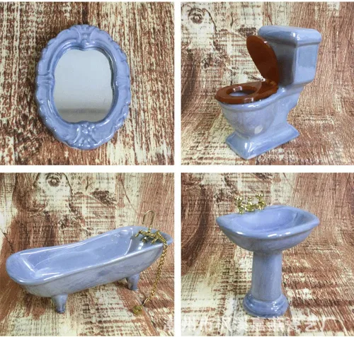 Vista 2 de Muebles de casa de muñecas en miniatura, accesorios de baño morados, 4 piezas, escala 1:12 (violeta)