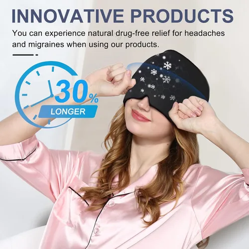 Vista 2 de EXQUISLIFE Gorra de Alivio para Migraña y Dolor de Cabeza, Envoltura de Hielo en Gel, Terapia de Calor y Frío, Máscara para los Ojos para Alivio
