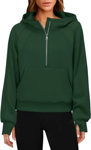 Vista 2 de BETTE BOUTIK Sudaderas con capucha atléticas con media cremallera para mujer, con forro polar, ropa de invierno 2023