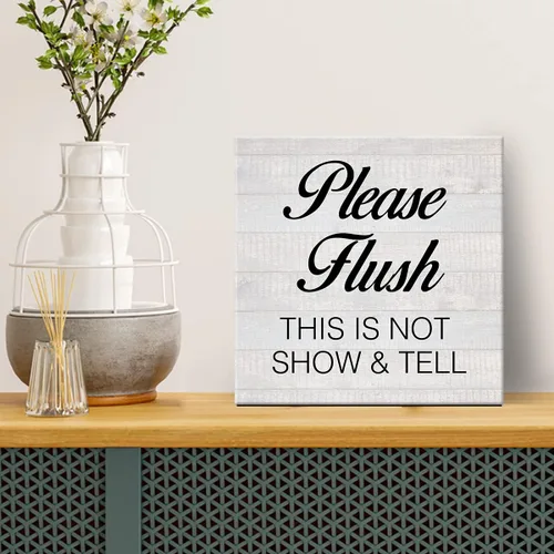 Vista 3 de Country Please Flush - Divertidas impresiones en lienzo para baño, decoración de pared, arte de humor para baño, pintura enmarcada de 8 x 8