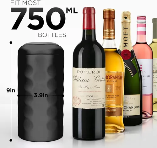 Vista 3 de Enfriador de vino premium - Enfriador de botella de acero inoxidable de 750ml, de doble pared y aislado al vacío - Mantiene el vino frío por más