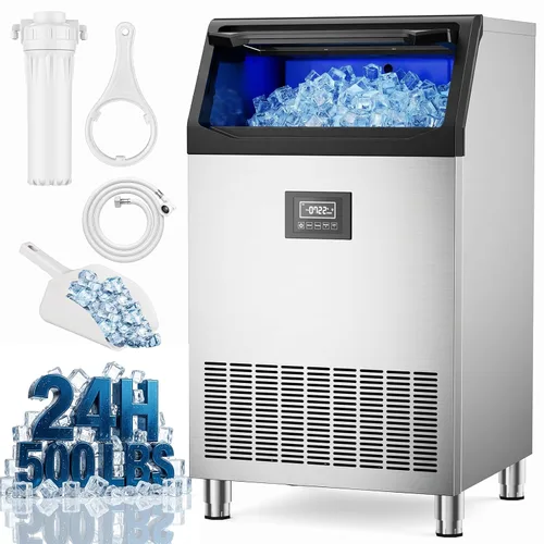 Vista 8 de Commercial Ice Maker Machine, 450lbs/24H ice Machine, 120Lbs Storage Balck Stainless Silver