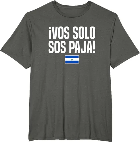 Vista 7 de Camiseta Vos Solo Sos Paja Salvadoran Slang Bandera de El Salvador, Negro