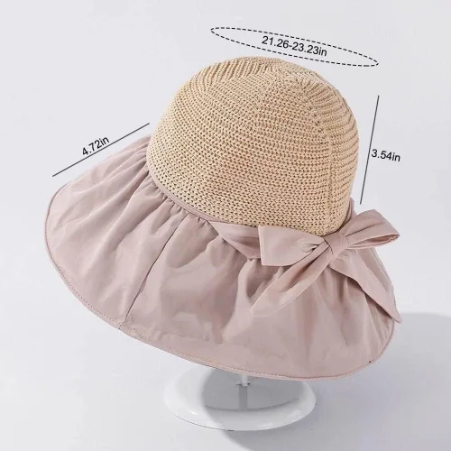 Vista 2 de Sombrero de paja de malla de ala ancha para mujer, protección UV, sombrero de paja plegable de verano, UPF 50+ Beige