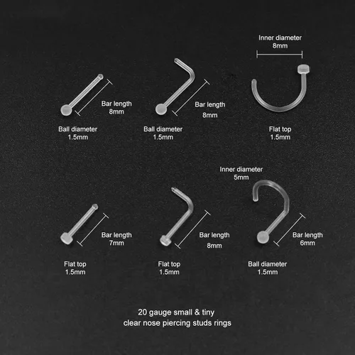 Vista 5 de PiercingArt 36 piezas de 0.71 oz pequeños aretes transparentes para la nariz, retenedores para cirugía, trabajo, bioflex, plástico, flexible