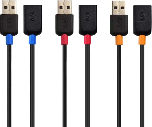 Vista 2 de Cable Matters Paquete de 3 cables de extensión cortos USB a USB (cable extensor USB macho a hembra) – 3 pies y Ultra Mini 4 puertos USB Hub