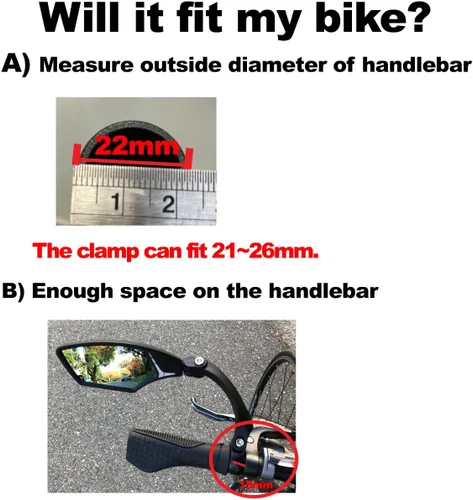 Vista 2 de Hafny Nuevo espejo de bicicleta para manillar, HD resistente a explosiones, cristal transparente seguro, espejo retrovisor giratorio ajustable