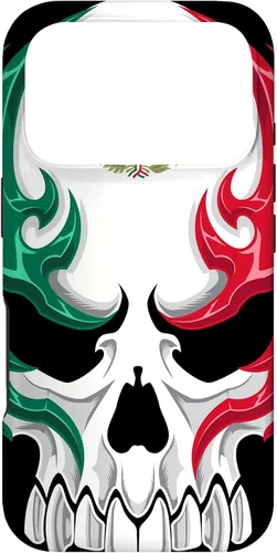 Vista 30 de Funda para iPhone 17 con diseño de bandera de México, diseño tribal de calavera mexicana