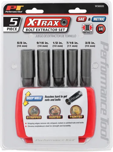 Vista 4 de Performance Tool W38920 Juego de extractor de pernos de pared profunda de 5 piezas de 3/8 pulgadas (métrico/SAE) Automotive stripped bolt remover