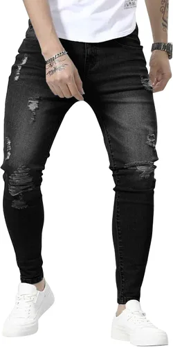 Vista 11 de HUNGSON Skinny Jeans for Men Stretch Slim Fit Ripped Distressed 2024-azul