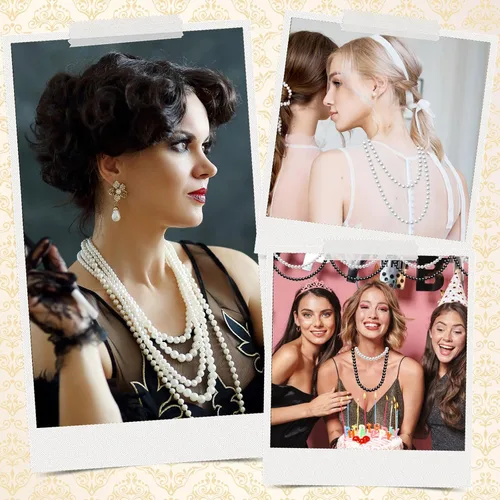 Vista 7 de Paquete de 32 collares largos de perlas de los años 20, joyería de disfraces, collar de perlas falsas de Gatsby a granel, collar de perlas