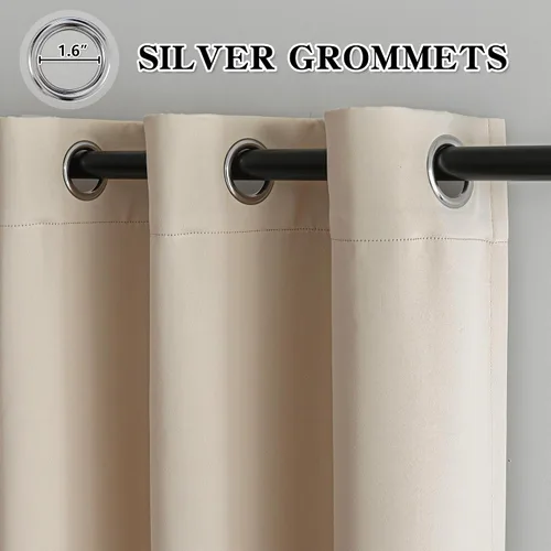 Vista 3 de IGEMAEVE Cortinas opacas para dormitorio con ojales, beige, 52 pulgadas