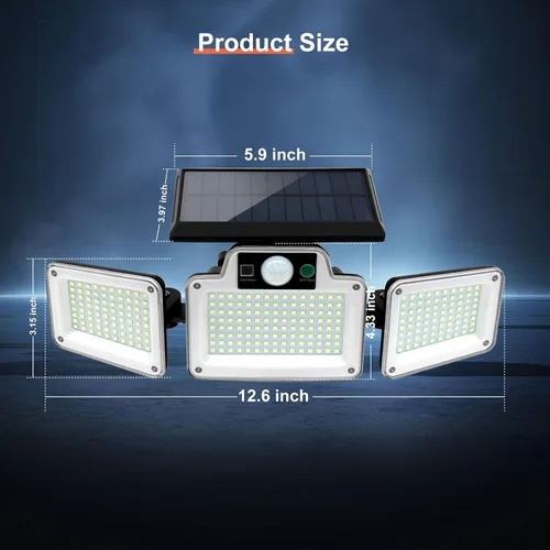 Vista 3 de JumJam 280 Reflectores LED Solares de Seguridad, Luces Solares para Exteriores con Sensor de Movimiento, Reflectores con Control Remoto