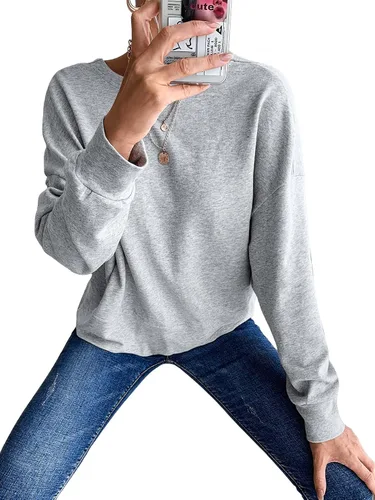 Vista 5 de SweatyRocks Sudaderas con cuello redondo y entrecruzadas para mujer, blusa holgada sin espalda, blusa casual