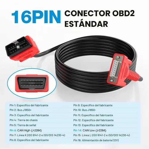 Vista 5 de Cable de prueba principal OBD2 Autel, original de 5.6 pies/1.7 metros, conector de prueba de diagnóstico OBDII de 16 pines DB15 compatible con serie
