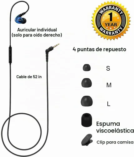 Vista 8 de Auriculares individuales estéreo a mono con cable con micrófono y control