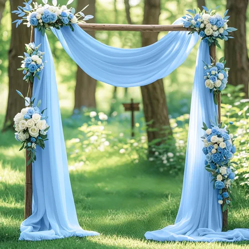 Vista 3 de 1 panel de 20 pies para arco de boda, tela transparente azul bebé para drapear, cortinas de gasa para arcos de boda, cortinas azul claro, cortinas