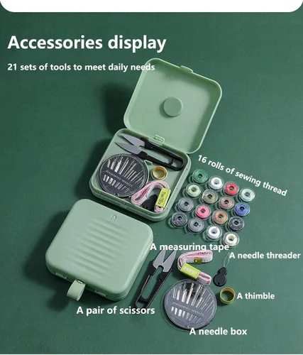 Vista 3 de Kit de costura pequeño de viaje, Mini kits de costura con caja de almacenamiento, regalos para adultos, principiantes, fácil de bordar con hilo