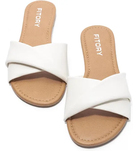 Vista 2 de FITORY Sandalias planas para mujer con pantuflas de cuero suave para verano, tallas 6-11
