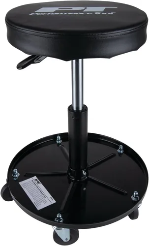 Vista 10 de Performance Tool W85011 Taburete de bar giratorio neumático con respaldo, giro de 360 grados, estructura de acero resistente, negro