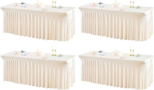 Vista 32 de Paquete de 1 manteles azul bebé para mesas rectangulares de 4 pies, cubiertas de mesa de spandex elástico de una pieza resistentes a las arrugas