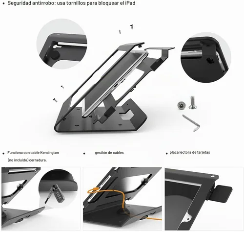 Vista 6 de Tablet quiosco POS soporte compatible 10,2 "iPad 7 8 9 generación con base giratoria 360 Negro