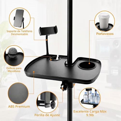 Vista 6 de Bandeja de soporte para micrófono con soporte para teléfono, abrazadera