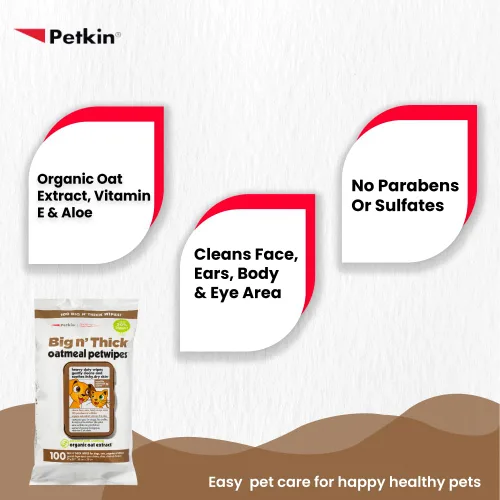 Vista 2 de Toallitas para mascotas Petkin para perros y gatos, harina de avena, 100 toallitas (grandes) para perros y gatos - Calma la piel seca y con picazón