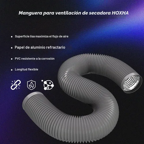 Vista 4 de Manguera de ventilación para secadora, conducto de secadora de 4 pulgadas, manguera de conducto HVAC con 2 abrazaderas, 5 pies