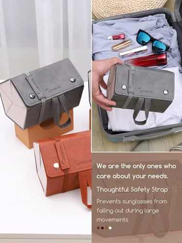 Vista 6 de Estuche organizador de lentes de sol para hombres y mujeres, plegable, para colgar, estuche de viaje, organizador de almacenamiento
