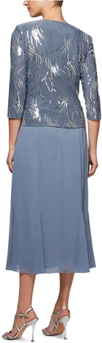 Vista 2 de Alex Evenings Vestido tipo chaqueta con botones frontales y longitud del té para mujer