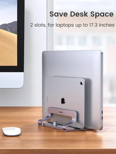 Vista 2 de UGREEN - Soporte vertical para laptop de 2 ranuras para escritorio, compatible con MacBook Pro Air, Lenovo Ideapad, Surface Book, HP Notebook, Dell
