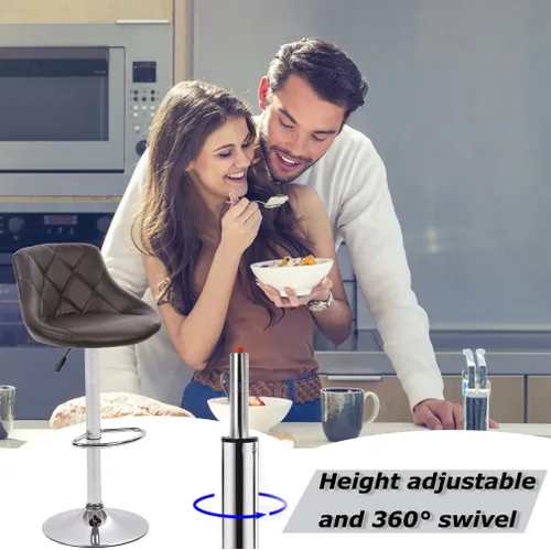 Vista 4 de BestMassage Taburete de bar de cuero de altura ajustable con almohadilla de respaldo de asiento, juego de 2