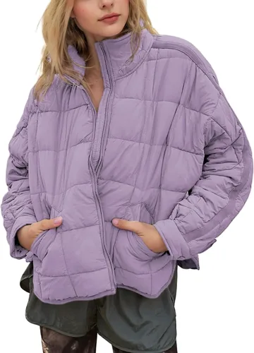 Vista 16 de Omoone Chaqueta acolchada con cremallera para mujer, ligera y acolchonada, con capucha, de gran tamaño Verde militar