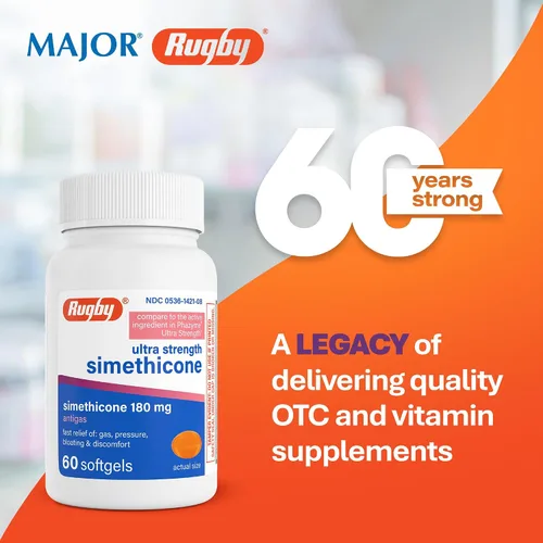 Vista 2 de Rugby Ultra Strength Simeticona Alivio de Gases 180 mg - Máximo Alivio de Gases para Adultos - Puede Ayudar con los Síntomas de Flatulencia
