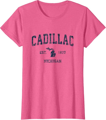 Vista 16 de Cadillac Michigan MI Vintage Sports Design Navy Print Camiseta