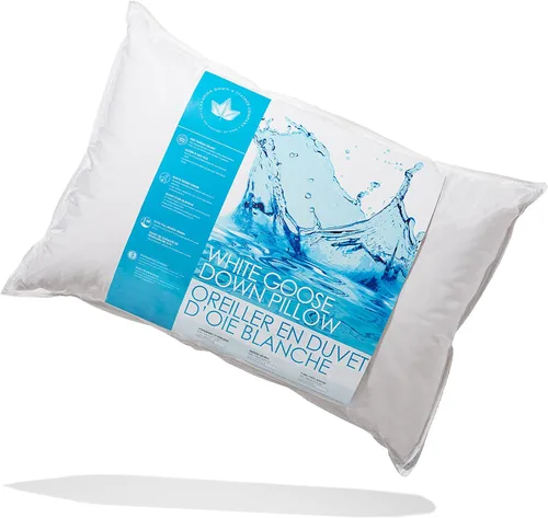 Vista 2 de Canadian Down & Feather Co. - 1 paquete de almohada de plumón de ganso blanco de soporte medio, tamaño estándar, carcasa de 260 hilos, 100% algodón