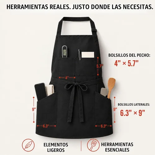 Vista 5 de SHEOMERN The Organizer Apron, 4-Pocket Design, 3 Pack, Unisex Black Kitchen Work Apron for Men and Women