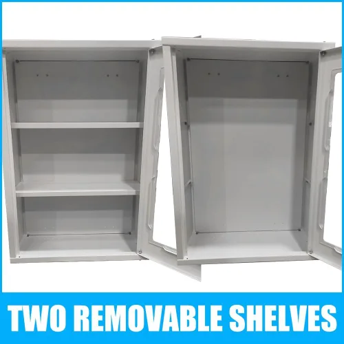 Vista 7 de JZD Gabinete de primeros auxilios de pared de metal con cerradura, caja de medicina con ventana acrílica bloqueable (no de vidrio), incluye 2