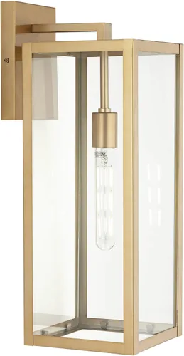 Vista 6 de John Timberland Titan - Juego de 2 lámparas de pared modernas para exteriores, marco rectangular dorado suave de 20 1/4 pulgadas, paneles de vidrio