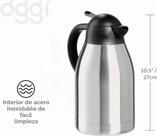 Vista 3 de OGGI Catalina - Jarra térmica de acero inoxidable de 68 onzas, contenedor al vacío de doble pared con botón superior, jarra de café aislada, jarra
