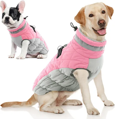 Vista 27 de AOFITEE Abrigo para perro, chaquetas cálidas para perros pequeños, abrigo de invierno para perros con arnés integrado, chaqueta de invierno