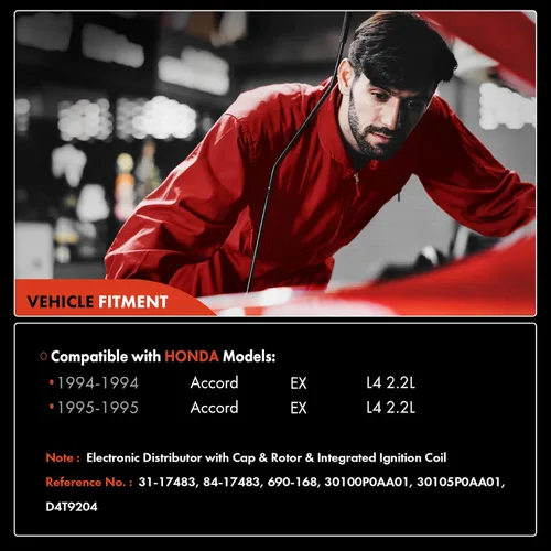 Vista 2 de Distribuidor de encendido A-Premium con tapa y rotor compatible con Honda Accord 1994-1995 2.2L, con 2 bujías