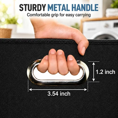 Vista 5 de Freegrace - Cesta de lavandería extragrande, cesta plegable con bolsa de Negro