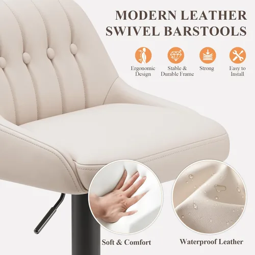 Vista 4 de MALOL Bar Stools Set of 1, Swivel Bar Chairs, Modern Adjustable PU Leather Upholstered Barstools Counter Height with Tufted Back for Bar, Kitchen