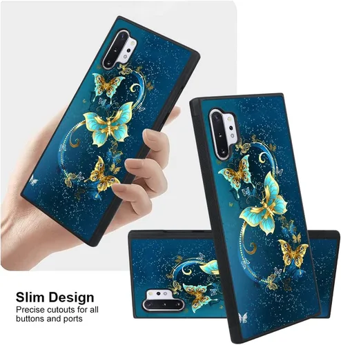 Vista 2 de OOK Funda para Galaxy Note 10 Plus de 6.8 pulgadas, [protector de pantalla integrado], bonito diseño de mariposa azul, parte trasera de Samsung