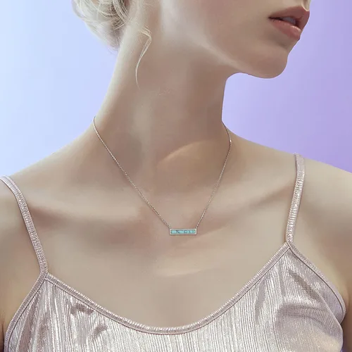 Vista 2 de Lauren-Spencer Collares de barra de piedras preciosas para mujer, chapado en oro y plata, collar de turquesa simulada, colgante triangular, collares